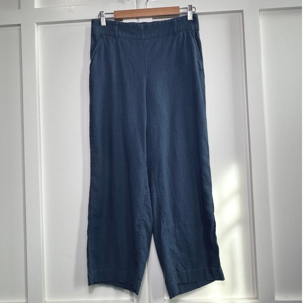 LOFT Outlet Womens Blue Linen Blend‎ Wide Leg Belt Cropped Pants Size S 790007